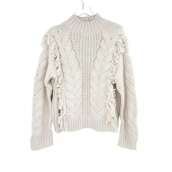 SANCTUARY Sweater Size XL NEW Crafted Fringe Sweater Chalk Cream - Picture 6 of 8